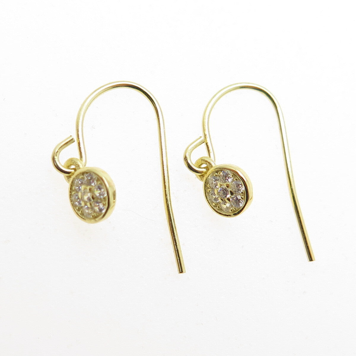 925 Sterling Silver Gold Plated Round-Cut C Z Dangle Earrings