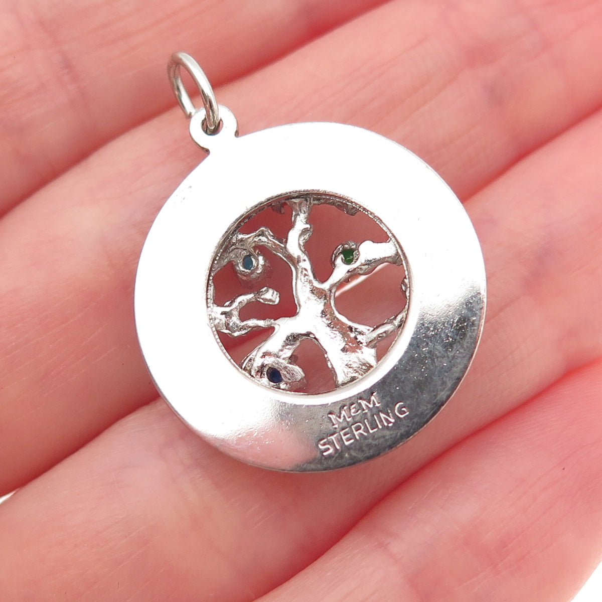 MARK MERCY 925 Sterling Silver Vintage Rhinestone Tree of Life Charm Pendant