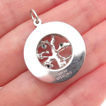 MARK MERCY 925 Sterling Silver Vintage Rhinestone Tree of Life Charm Pendant
