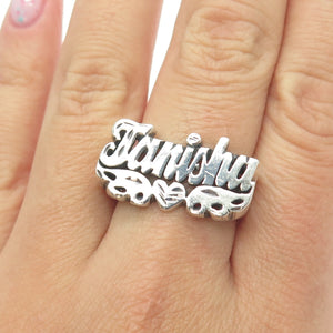 925 Sterling Silver Vintage "Tanisha" Name Oxidized Ring Size 9