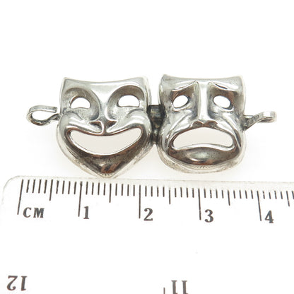 JEWELART 925 Sterling Silver Antique Sock & Buskin Tragedy Comedy Masks Brooch