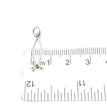 925 Sterling Silver Vintage Ichthys Religious Minimalist Charm Pendant