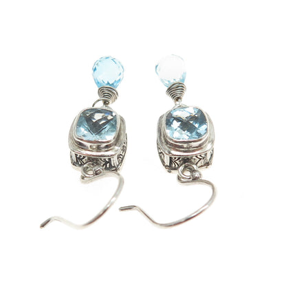 925 Sterling Silver Vintage Real Blue Topaz Dangling Earrings