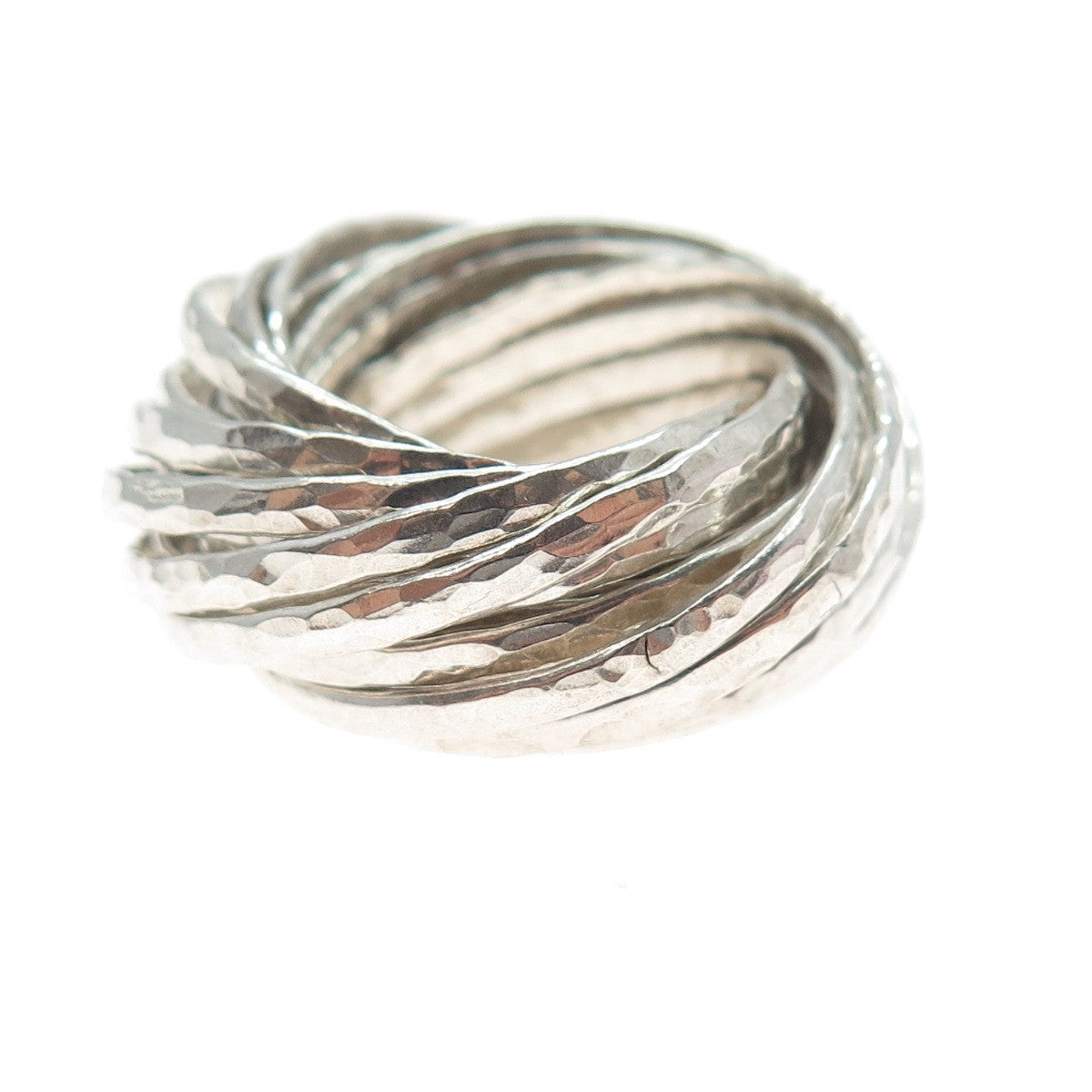 925 Sterling Silver Vintage Interlocked Hammered Multi-Band Ring Size 9.25