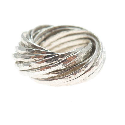 925 Sterling Silver Vintage Interlocked Hammered Multi-Band Ring Size 9.25