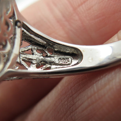 925 Sterling Silver Real Checkered Amethyst Gem Swirl Twisted Ring Size 7