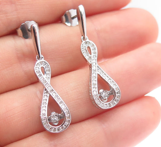 925 Sterling Silver Real Round-Cut Diamond Infinity Dangle Earrings