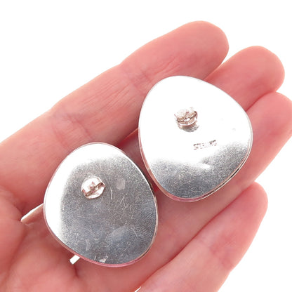 925 Sterling Silver Vintage Real Amber Modernist Oxidized Earrings