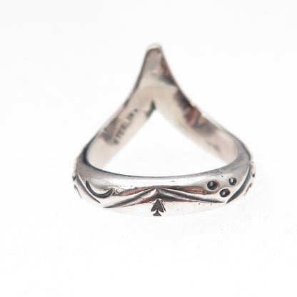 925 Sterling Silver Vintage Modernist V-Shape Oxidized Ring Size 6.5