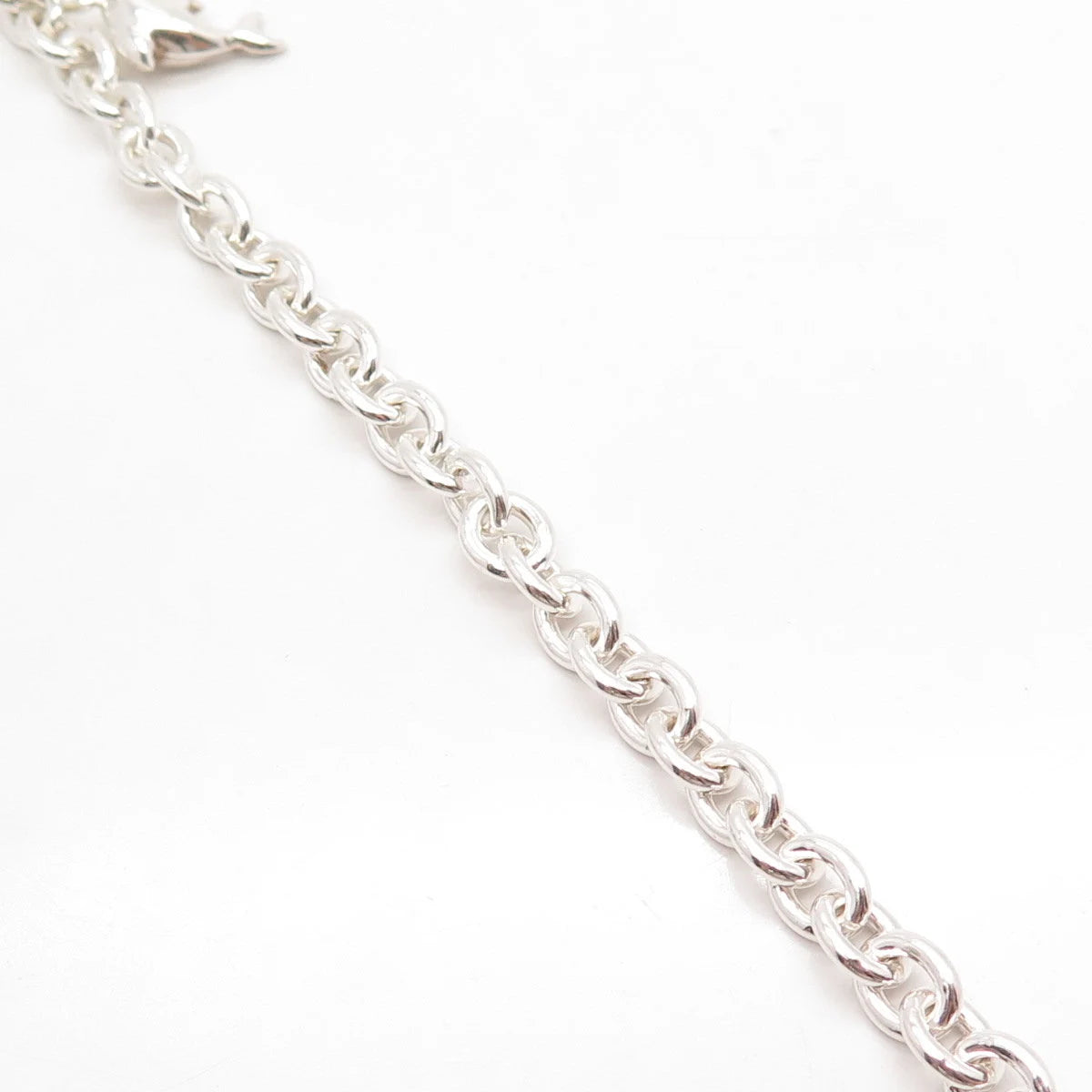 925 Sterling Silver Vintage Friendly Dolphin Rolo Link Bracelet 7"