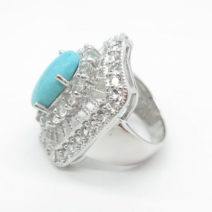 925 Sterling Silver Real Turquoise & White Topaz Bohemian Ring Size 6