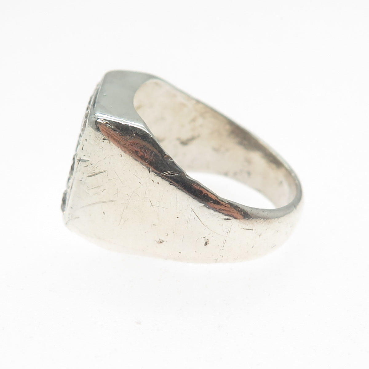 925 Sterling Silver Vintage Round-Cut C Z Signet Ring Size 9