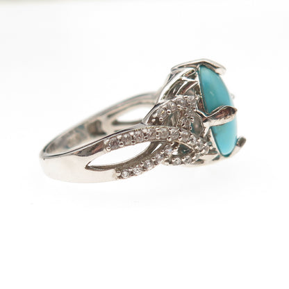 Chuck Clemency 925 Sterling Silver Real Turquoise & White Topaz Ring Size 8