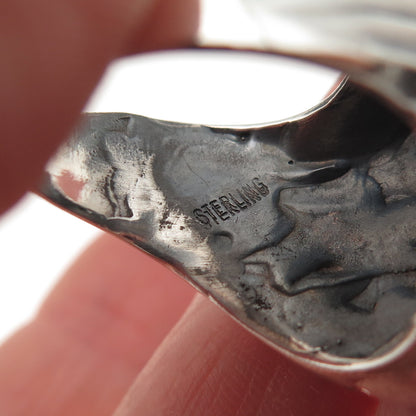 925 Sterling Silver Vintage Modernist Ribbed Oxidized Ring Size 9.25