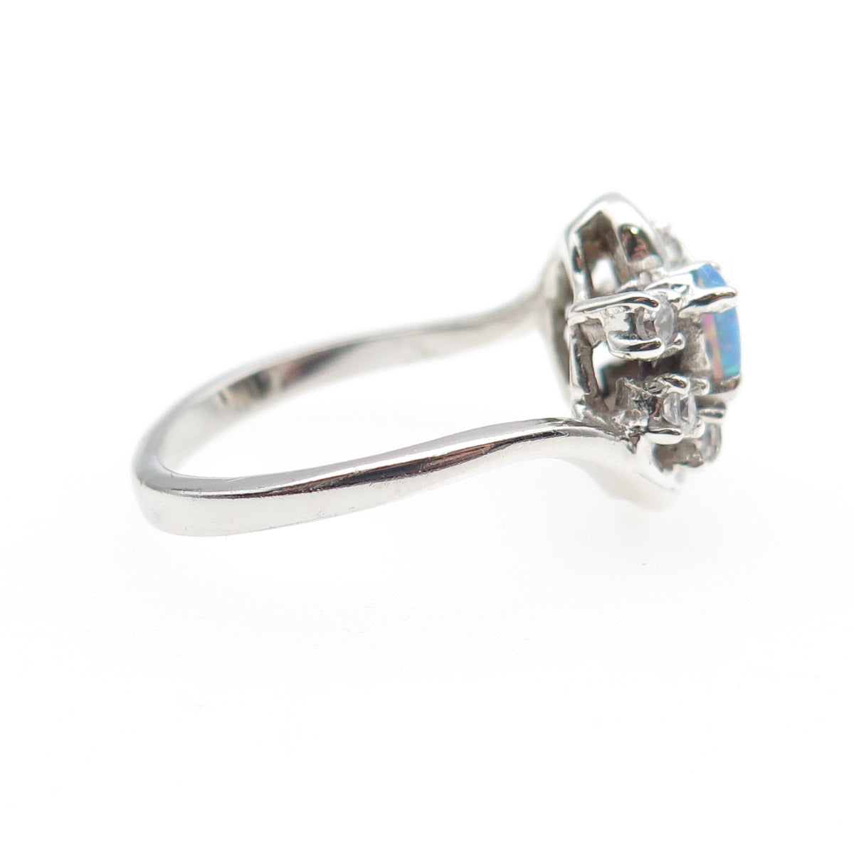 925 Sterling Silver Real Opal & C Z Ring Size 6.25