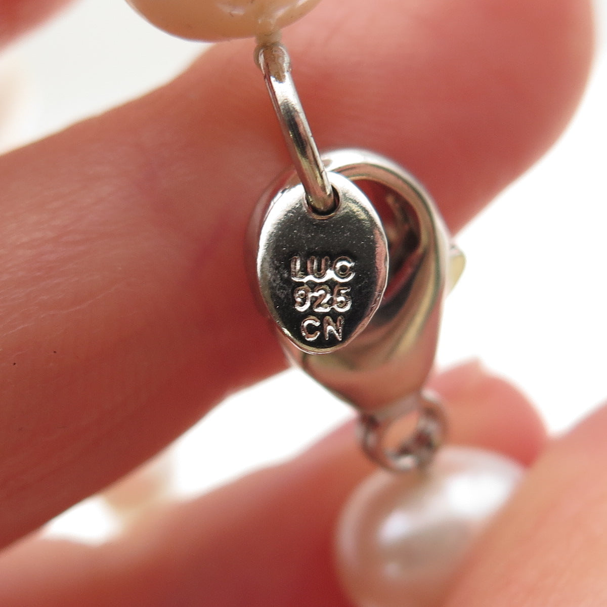 LUCAS LAMETH 925 Sterling Silver Vintage Real Baroque Pearl Beaded Necklace 24"