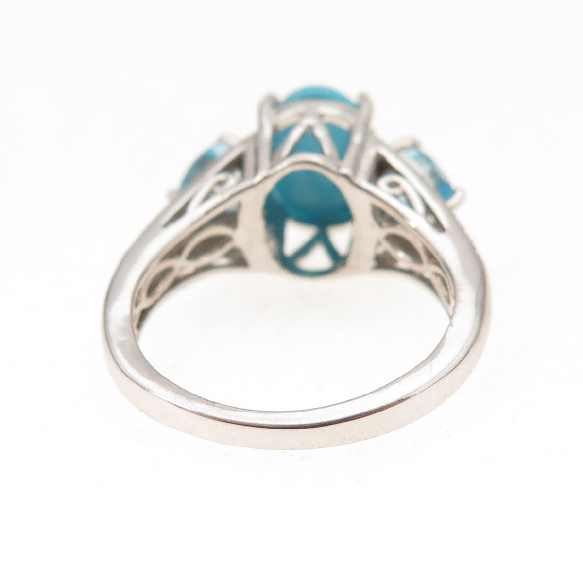 Chuck Clemency 925 Sterling Real Turquoise Blue & White Topaz Ring Size 8.25