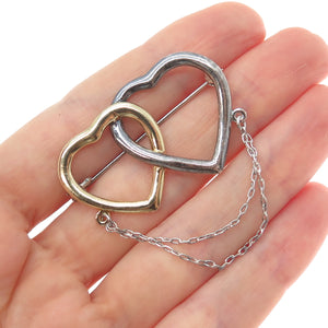 CHAPAL ZENRAY 925 Sterling Silver 2-Tone Vintage Interlocked Heart Pin Brooch