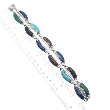 950 Silver Vintage Azurite Turquoise Jasper Onyx Lapis & Malachite Necklace 20"