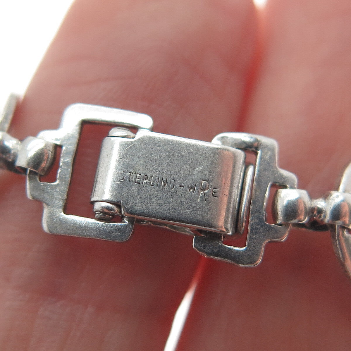 W. E. RICHARDS 925 Sterling Silver Antique Art Deco Geometric Chain Necklace 15"