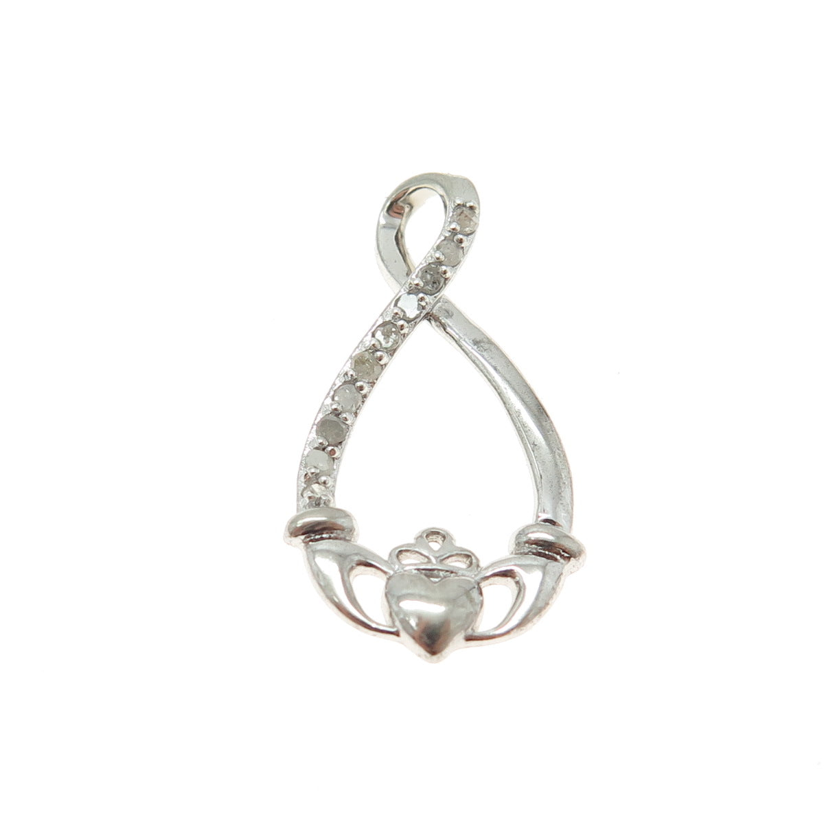 925 Sterling Silver Real Round-Cut Diamond Irish Claddagh Infinity Pendant