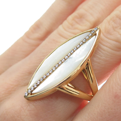 ARGENT BY PAIGE 925 Sterling Silver Gold Plated Real MOP & C Z Ring Size 7.25