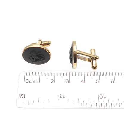 Wedgwood 925 Sterling Gold Plated Vintage Black Jasperware Lion Cufflinks G10