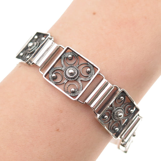 Finn Jensen 925S Sterling / 830S Silver Vintage Norway Floral Bracelet 7.25"