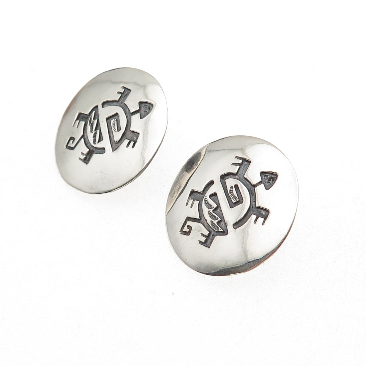 Ted Wadsworth Hopi Old Pawn 925 Sterling Silver Vintage Turtle Tribal Earrings