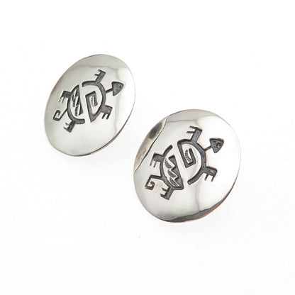 Ted Wadsworth Hopi Old Pawn 925 Sterling Silver Vintage Turtle Tribal Earrings