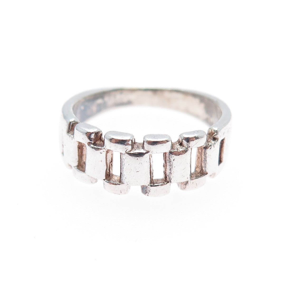 925 Sterling Silver Vintage Panther Link Oxidized Ring Size 7.25
