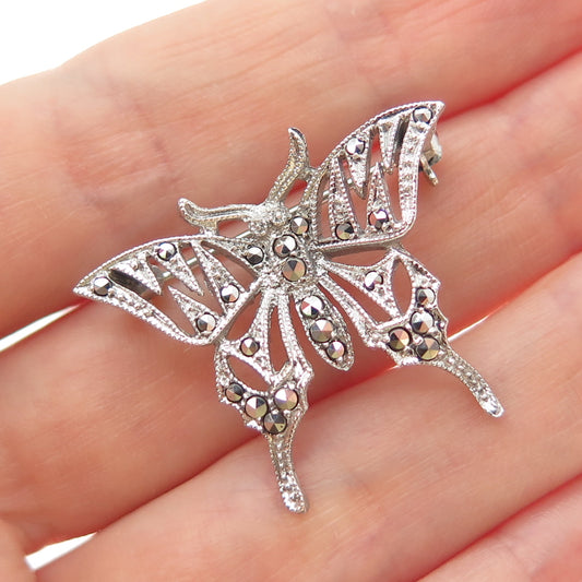 835 Silver Vintage Real Marcasite Butterfly Pin Brooch