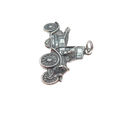 925 Sterling Silver Vintage Retro Car Oxidized Minimalist Charm Pendant