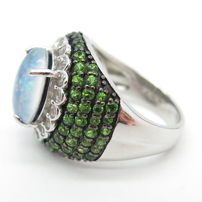 925 Sterling Silver Real White Topaz Doublet Opal & Peridot Gem Ring Size 6.75