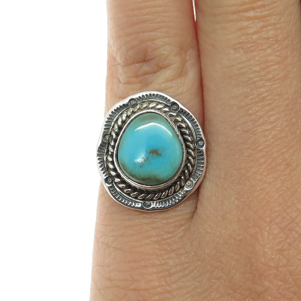 F. ARVISO NAVAJO Old Pawn 925 Sterling Silver Southwestern Turquoise Ring Size 5