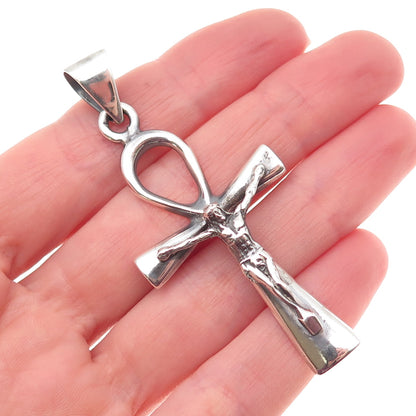 925 Sterling Silver Vintage Egyptian Ankh Crucifix Cross Charm Pendant