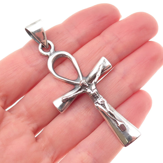 925 Sterling Silver Vintage Egyptian Ankh Crucifix Cross Charm Pendant