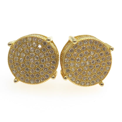 925 Sterling Silver Gold Plated Round-Cut C Z Disc Stud Earrings