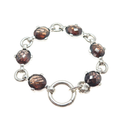 JORG HAMMER 925 Sterling Silver Vintage Smoky C Z Station Link Bracelet 6.5"