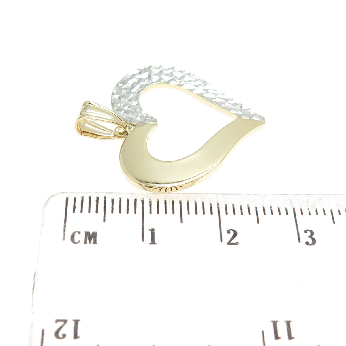 14K Yellow & White Gold Diamond-Cut Heart Minimalist Charm Pendant