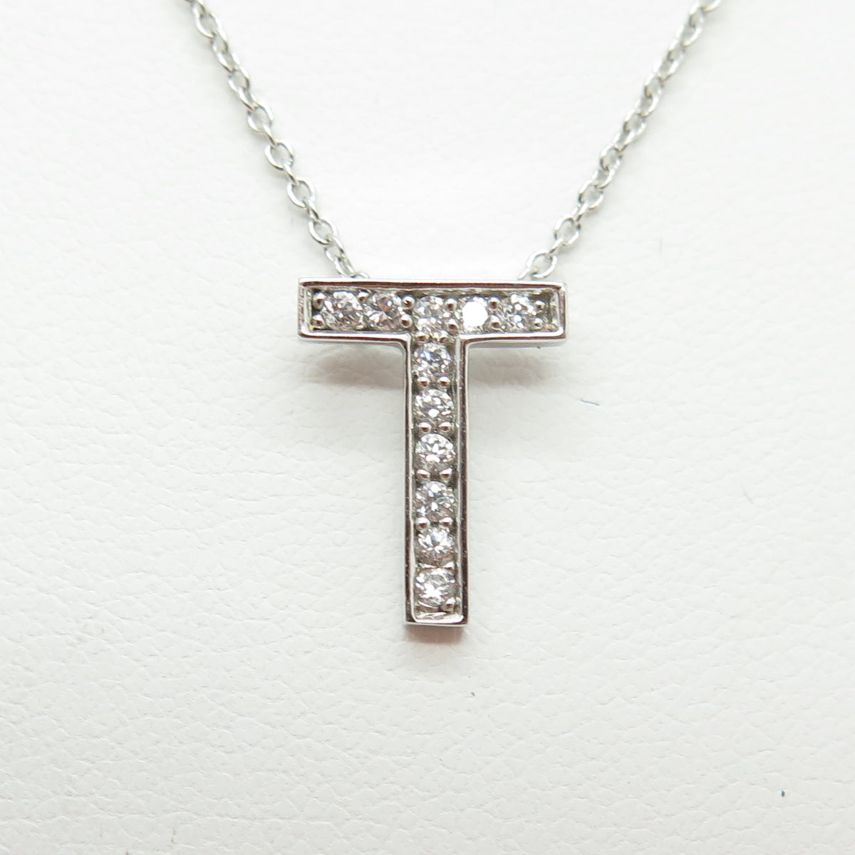 925 Sterling Silver C Z Letter "T" Initial Rolo Chain Necklace 16-18"