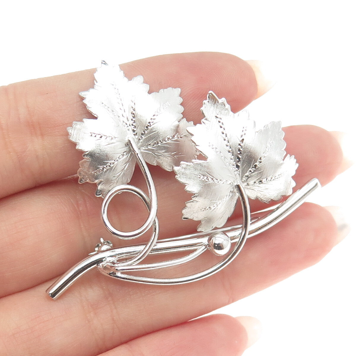 BINDER BROTHERS 925 Sterling Silver Antique Art Deco Maple Leaf Pin Brooch