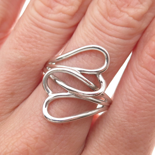925 Sterling Silver Vintage Interlocked Heart Oxidized Ring Size 10