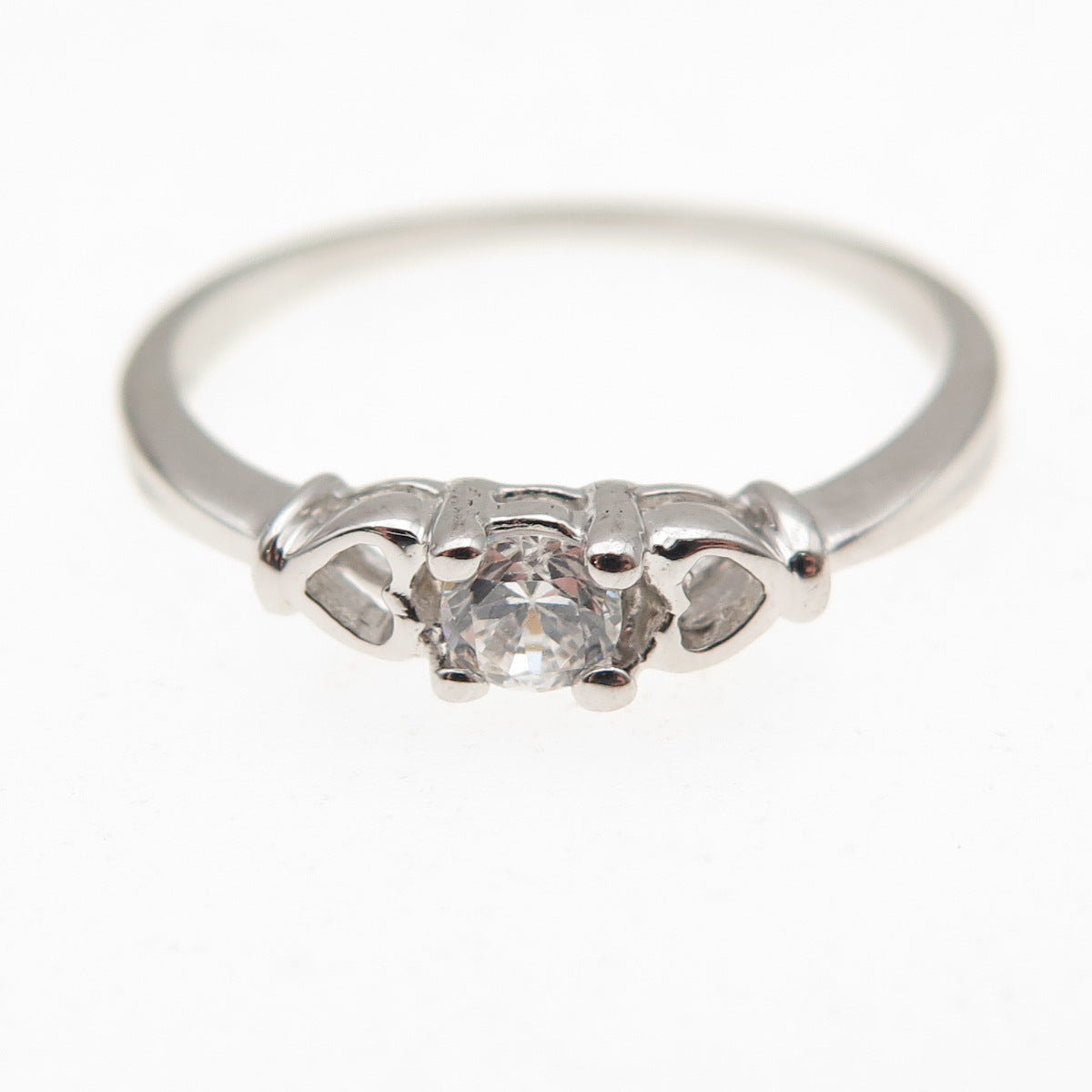 925 Sterling Silver Round-Cut C Z Heart Engagement Ring Size 8