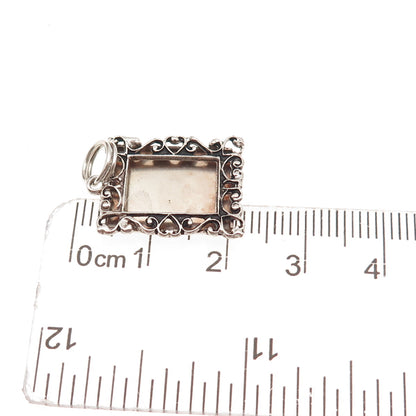 Nevada 925 Sterling Silver Vintage Picture Frame Oxidized Charm Pendant