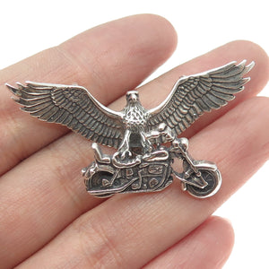 SUN WEST 925 Sterling Vintage Screaming Eagle & Motorcycle Necklace Central Part