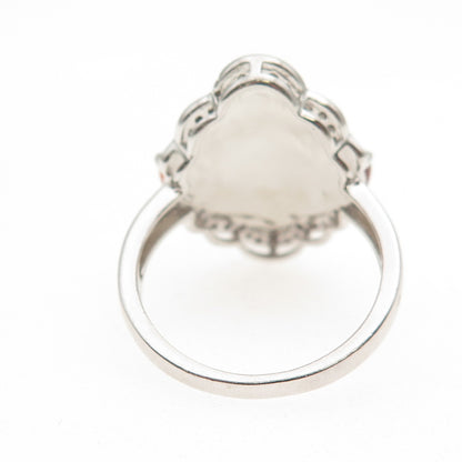 925 Sterling Silver Real Fire Opal & White Topaz Cluster Ring Size 8.25