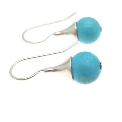 925 Sterling Silver Vintage Real Turquoise Gemstone Hook Earrings
