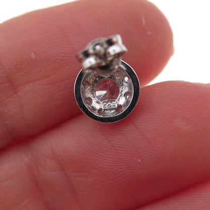 925 Sterling Silver Round-Cut C Z Stud Earrings