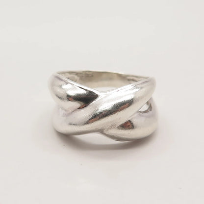 925 Sterling Silver Vintage Crossover Ring Size 8.25